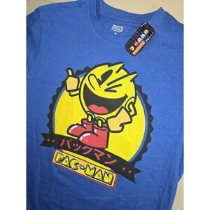 PacMan TShirt Blue, Print Logo, Size M 100% Cotton, Great